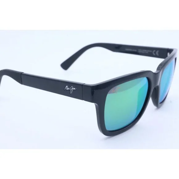Maui Jim MONGOOSE MJ 540-02 Black Square Sunglasses Green Lenses 54mm
